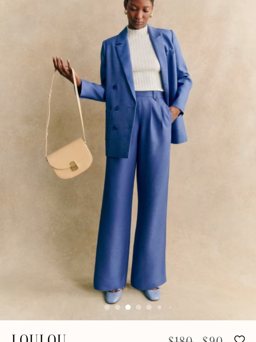 Sezane Double-Breasted Blazer & Wide-Leg Pants in Storm Blue
